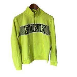 Victoria's Secret PINK Sweatshirt Women's Size L Neon Green Logo Pullover